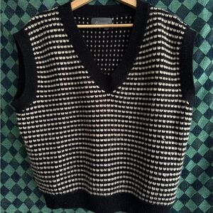 Anthropologie Black and Cream V-Neck Sweater Vest